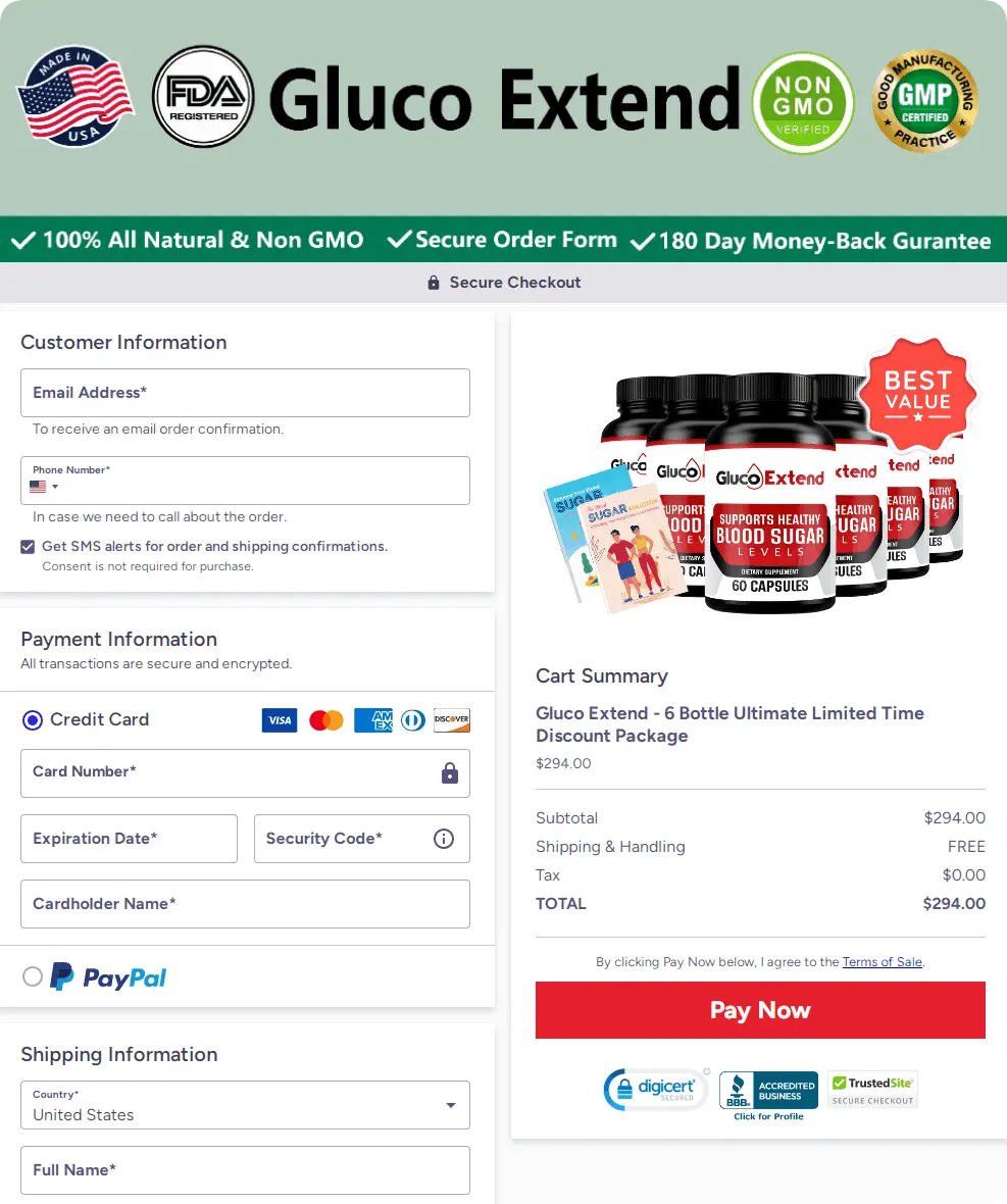 Gluco Extend Secure Checkout Page